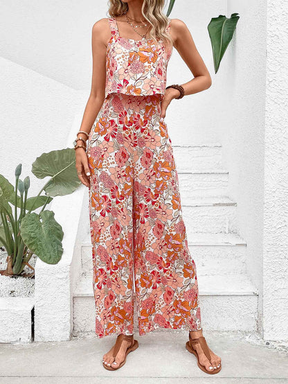 Women's Printed Square-Neck Camisole Cropped Jumpsuit