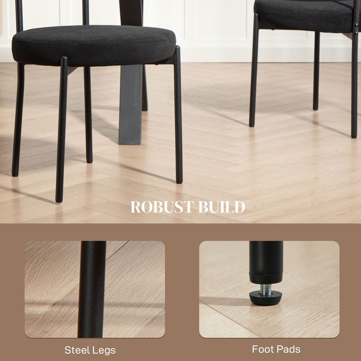 Avery 4 Pieces Modern Dining Chairs with Corduroy Upholstery-Black