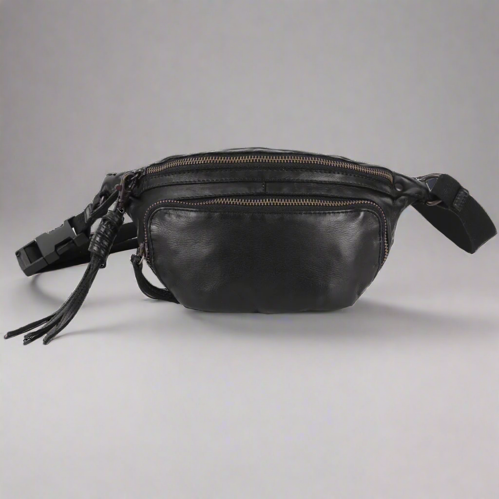Sac banane en cuir à fermeture éclair sur le devant MET