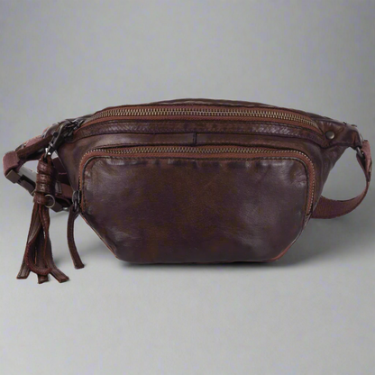 Sac banane en cuir à fermeture éclair sur le devant MET