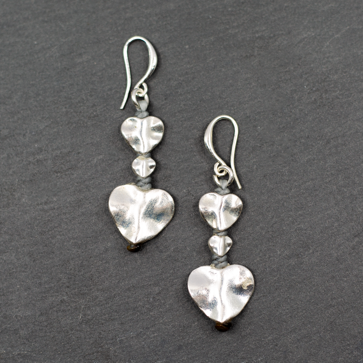 Silver Plate Double Drop Heart Earrings