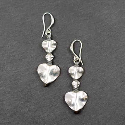 Silver Plate Double Drop Heart Earrings