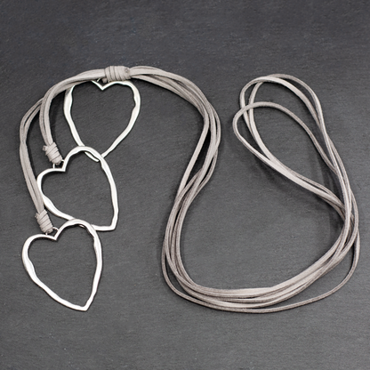 Triple Heart Necklace on Suede in Silver Plate