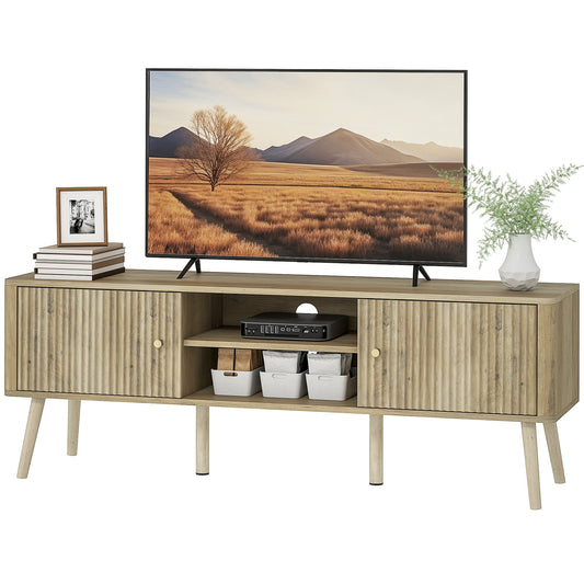 Birch TV Stand for Televisions up to 65" with Adjustable Shelves and Pine Wood Legs-Oak