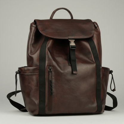 MET Two Adjustable Strap Leather Backpack. Premium Rucksack with Tech Sleeve