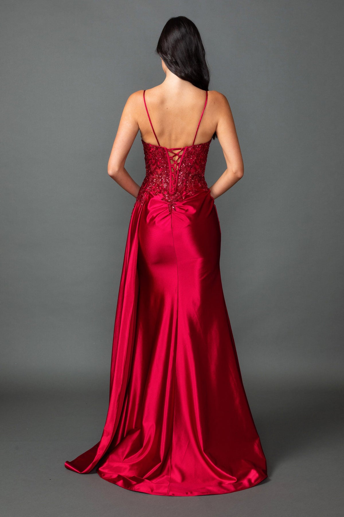 Sequin Applique Bodice Prom Dress with Spaghetti Straps