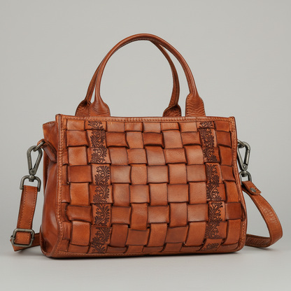 MET Premium Leather Handle Bag. Woven Leather Satchel