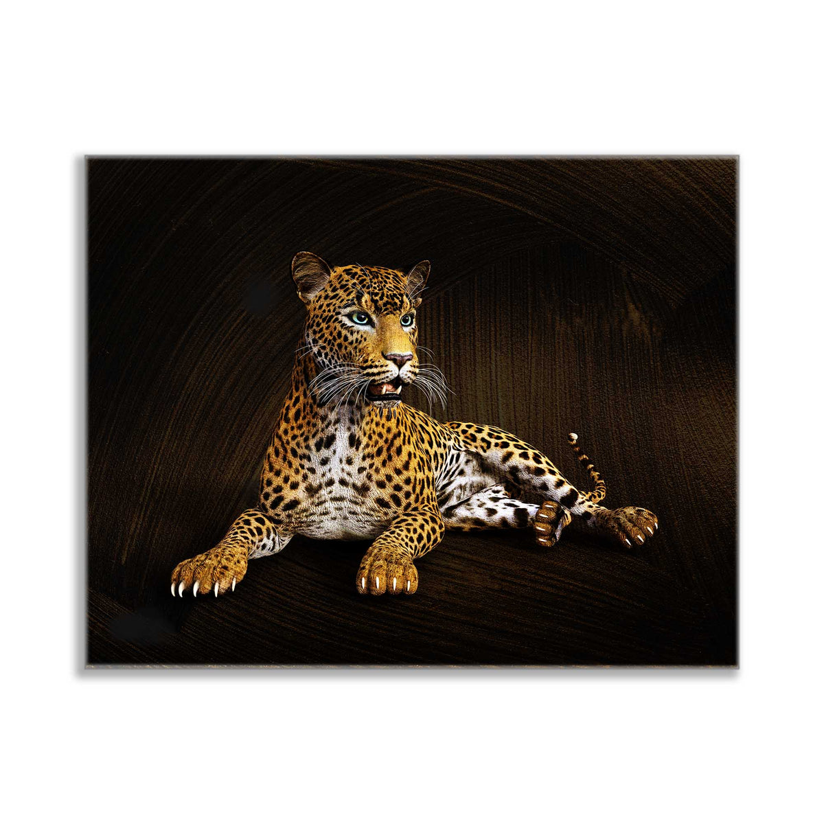 Léopard - Toile d'art animalier - Décoration murale - Vernis doré appliqué à la main #4836-047