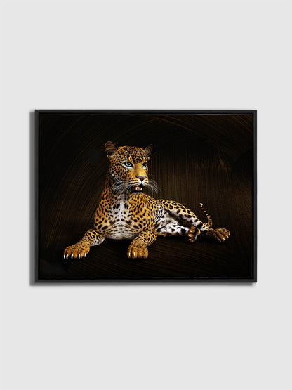 Léopard - Toile d'art animalier - Décoration murale - Vernis doré appliqué à la main #4836-047
