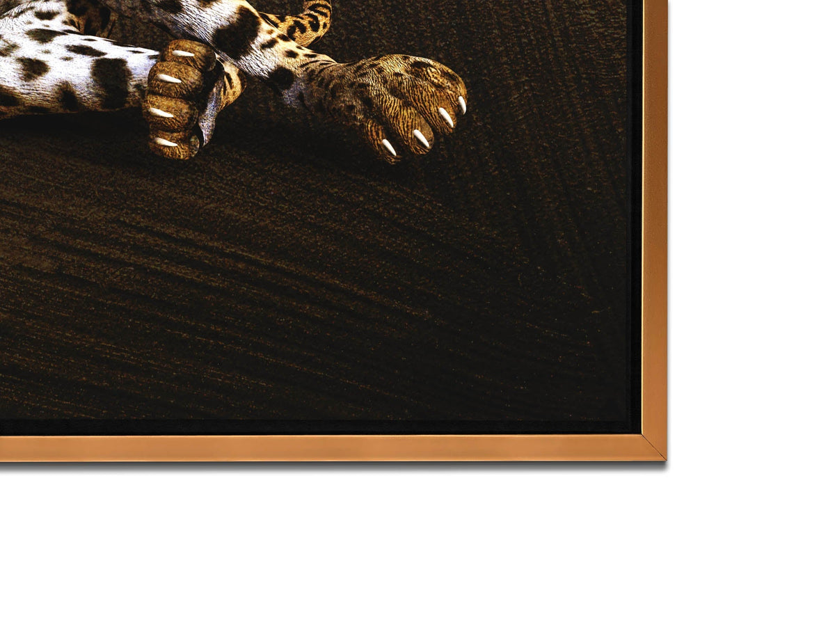 Léopard - Toile d'art animalier - Décoration murale - Vernis doré appliqué à la main #4836-047