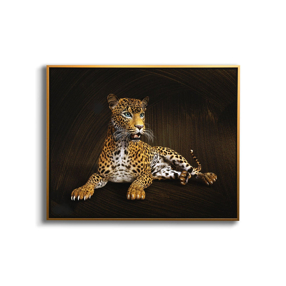 Léopard - Toile d'art animalier - Décoration murale - Vernis doré appliqué à la main #4836-047