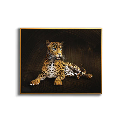 Léopard - Toile d'art animalier - Décoration murale - Vernis doré appliqué à la main #4836-047