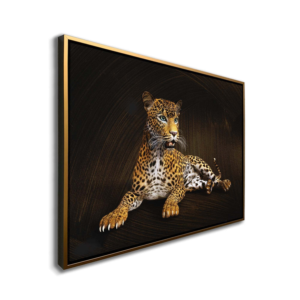 Léopard - Toile d'art animalier - Décoration murale - Vernis doré appliqué à la main #4836-047