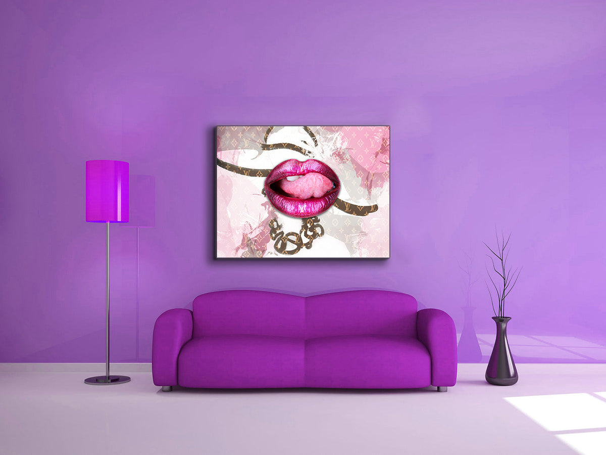 Décoration murale sur toile - Lèvres roses superposées - Œuvre imprimée