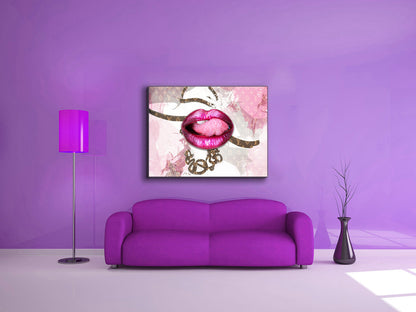 Décoration murale sur toile - Lèvres roses superposées - Œuvre imprimée