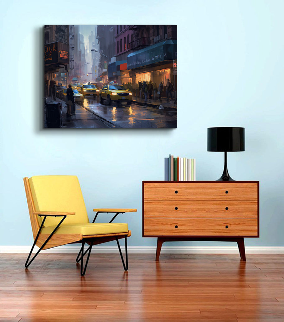 Tableau mural sur toile - Rues nocturnes de New York - Vernis RVB