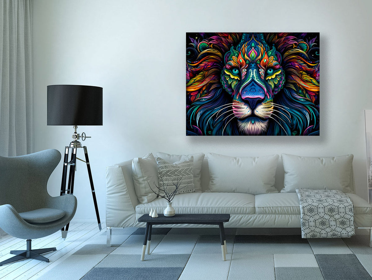 Décoration murale -Toile faune sauvage- Lion coloré