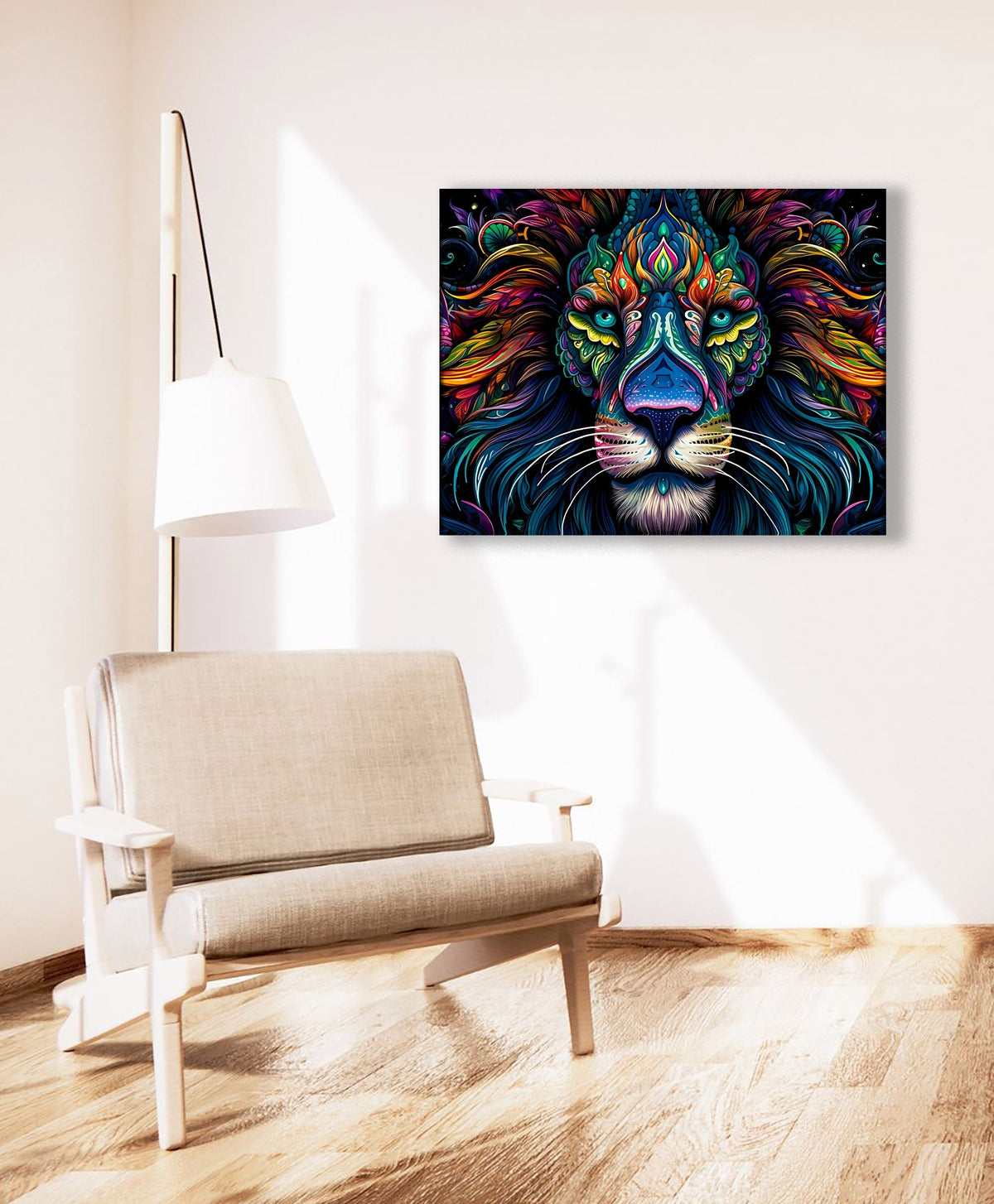Décoration murale -Toile faune sauvage- Lion coloré