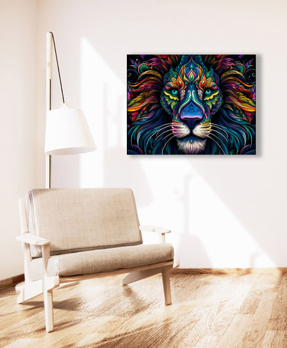 Décoration murale -Toile faune sauvage- Lion coloré