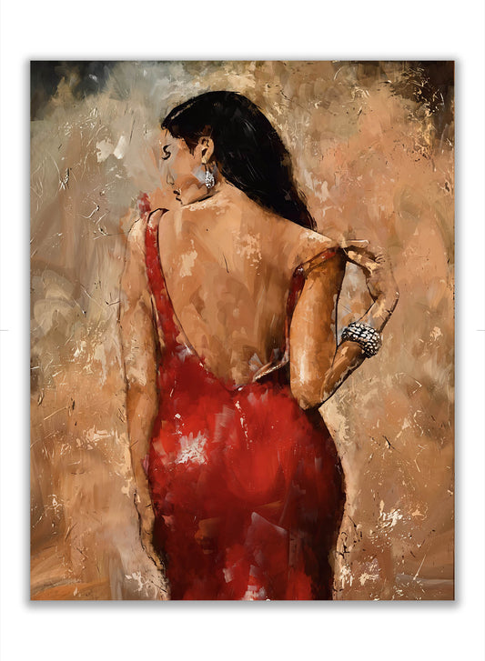 Dame en rouge Toile d'art 48X36