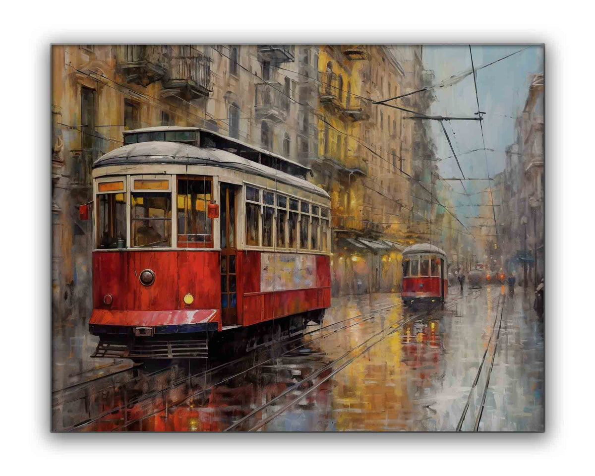 Vintage Streetcar & Tram Canvas Wall Art | 47 × 35 inches