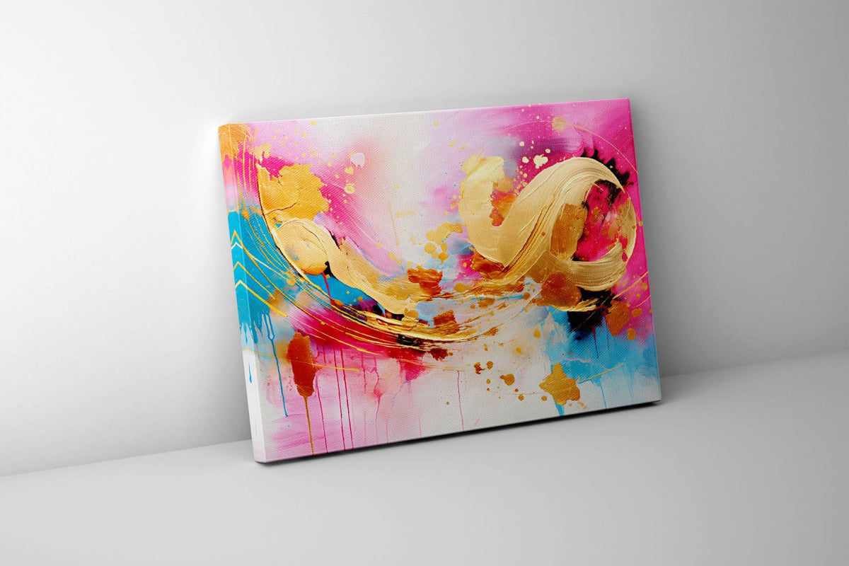 Impression sur toile d'art abstrait fuchsia et doré 48X36