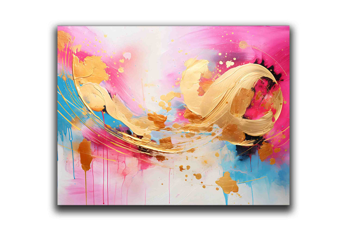 Impression sur toile d'art abstrait fuchsia et doré 48X36