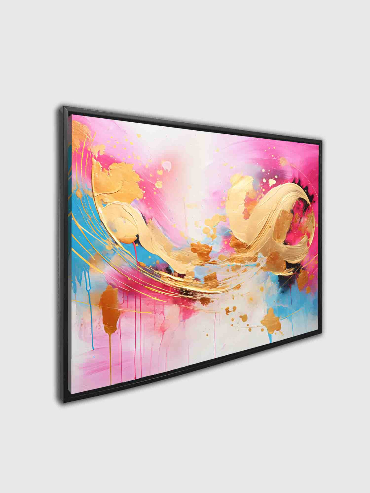Impression sur toile d'art abstrait fuchsia et doré 48X36