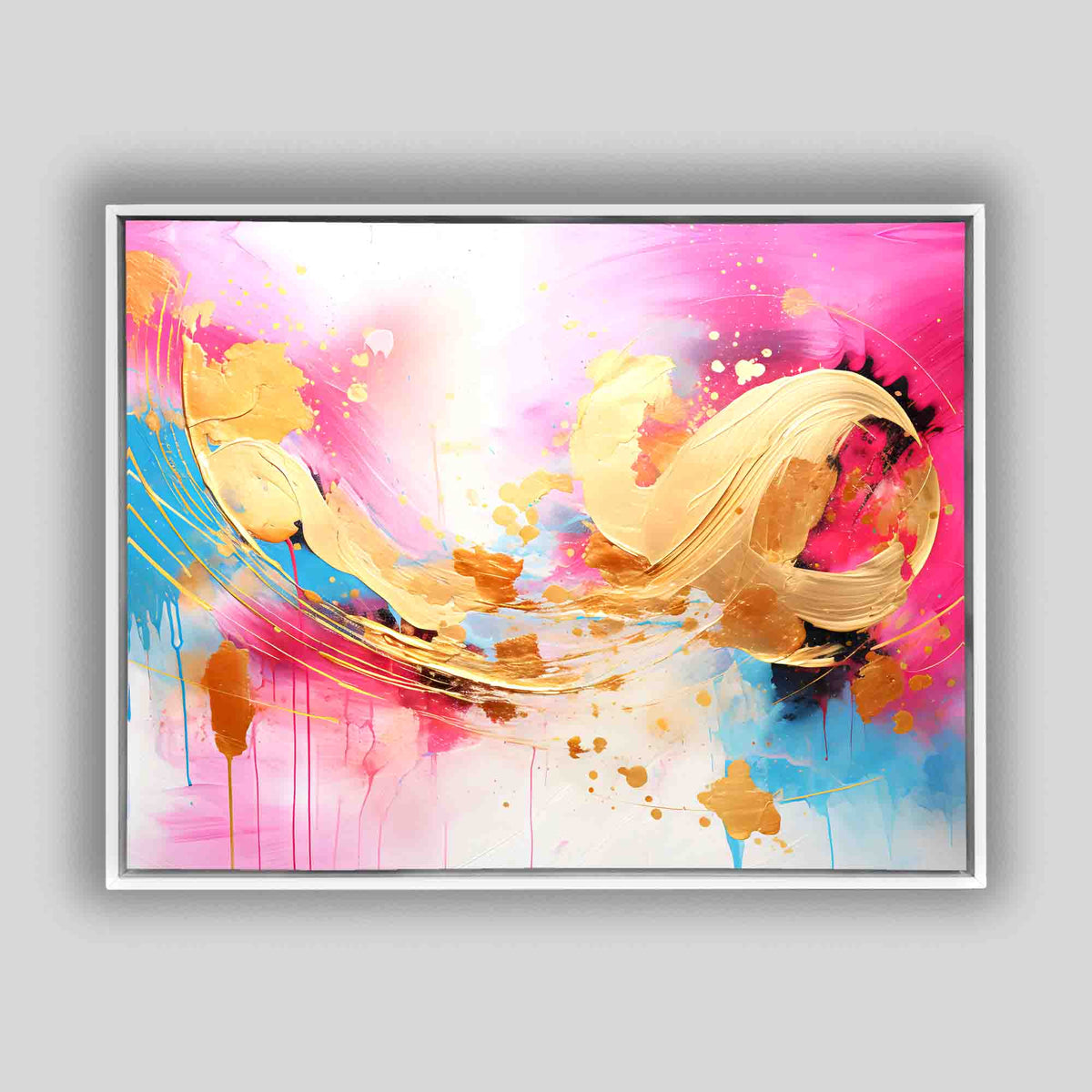 Impression sur toile d'art abstrait fuchsia et doré 48X36