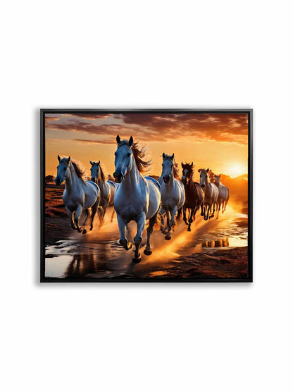 Lucky 7 Horses Canvas Wall Art | Golden Sunset | 47 × 35 inches