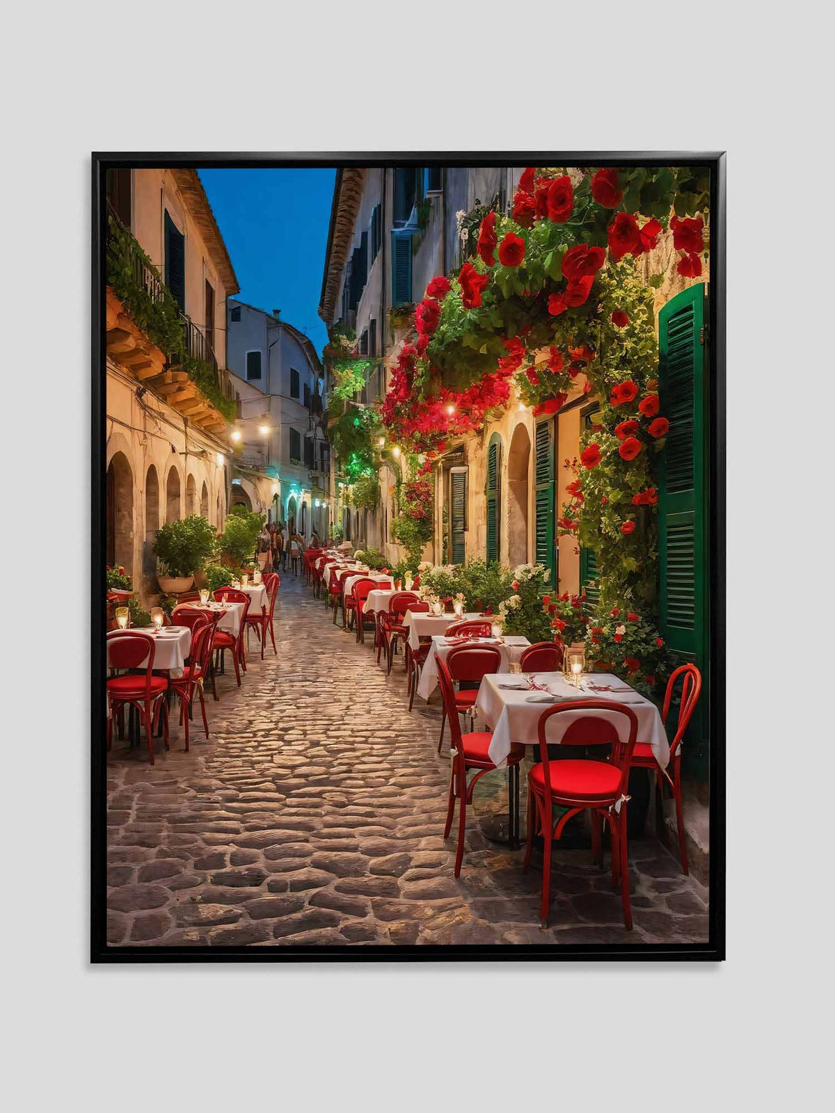 Italian Cafe Canvas Wall Art | Colourful Evening Street | 35 × 47 inches