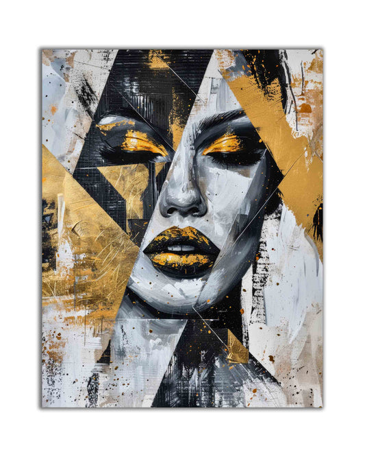 Gold & Black Face I Canvas Wall Art | Abstract Portrait | 35 × 47 inches