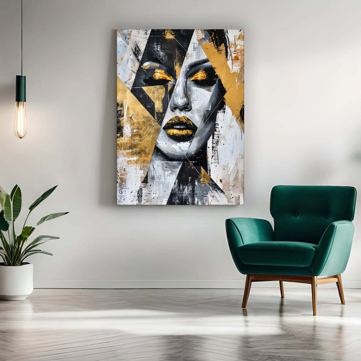 Gold & Black Face I Canvas Wall Art | Abstract Portrait | 35 × 47 inches