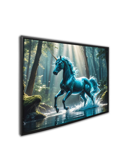 Blue Unicorn Canvas Wall Art | Enchanted Forest | 47 × 35 inches