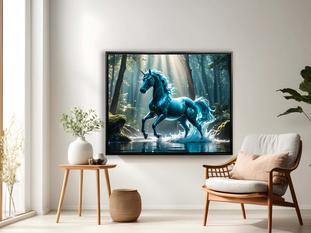 Blue Unicorn Canvas Wall Art | Enchanted Forest | 47 × 35 inches