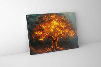 Tree of Light Canvas Wall Art | Glowing Golden Tree | 47 × 35 inches