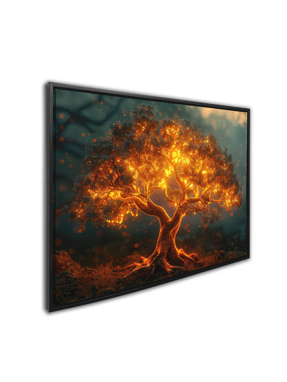 Tree of Light Canvas Wall Art | Glowing Golden Tree | 47 × 35 inches