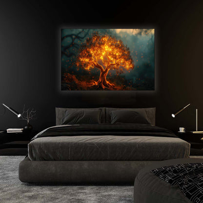Tree of Light Canvas Wall Art | Glowing Golden Tree | 47 × 35 inches