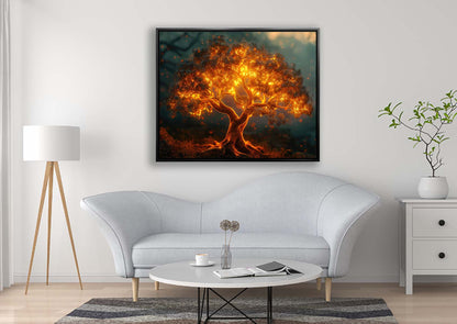 Tree of Light Canvas Wall Art | Glowing Golden Tree | 47 × 35 inches