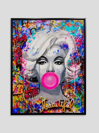 Marilyn Monroe Graffiti Canvas Wall Art | Pink Bubblegum | 35 × 47 inches