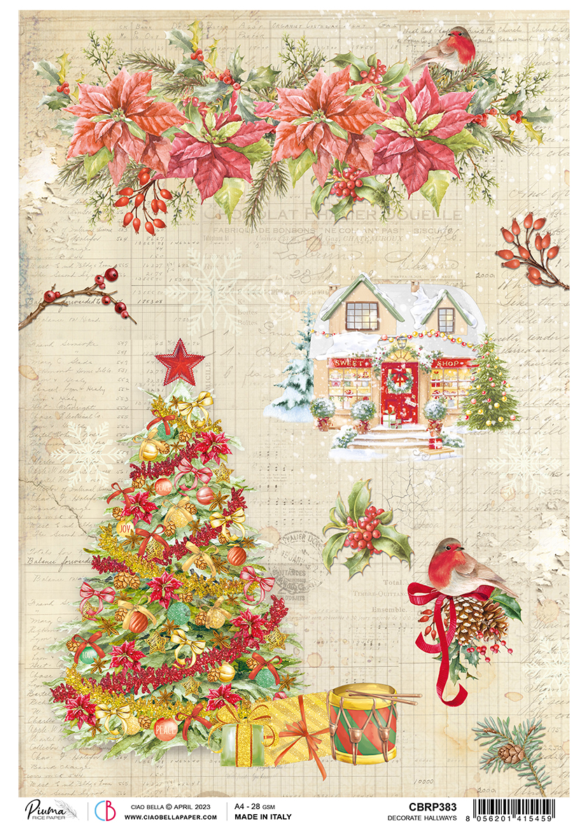 Ciao Bella Papier de Riz A4 Piuma Couloirs Décorés - 5 Feuilles