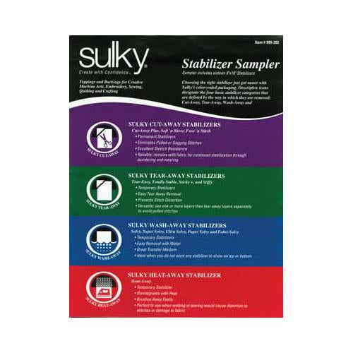 SULKY Stabilisateur - Paquet d'échantillons - 1 feuille de 20,32 x 25,40 cm de chacun des 19 types