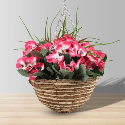 Composition florale artificielle Aubree en panier suspendu
