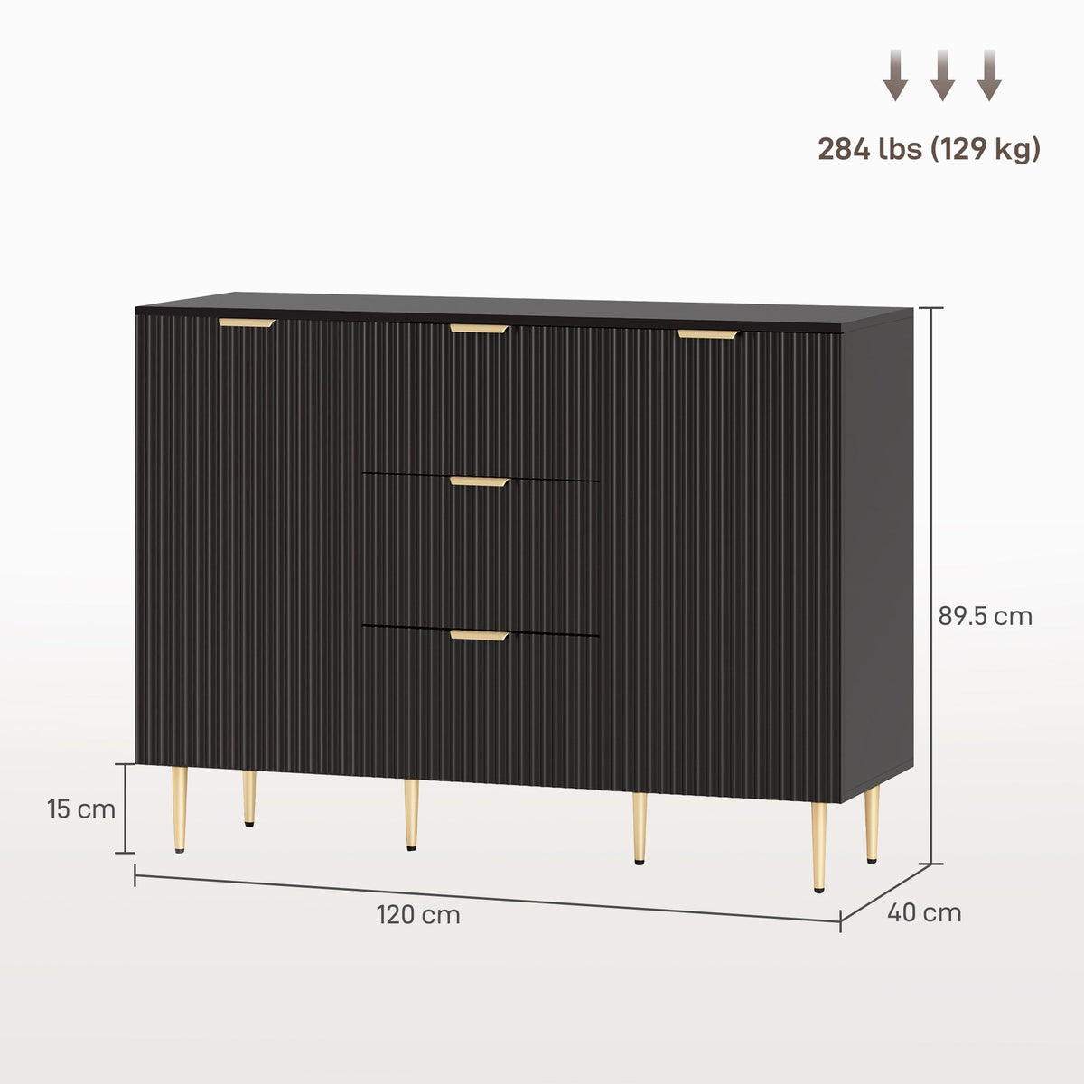 Ellis Modern Kitchen Buffet/Hallway Cabinet with 3 Drawers-Black