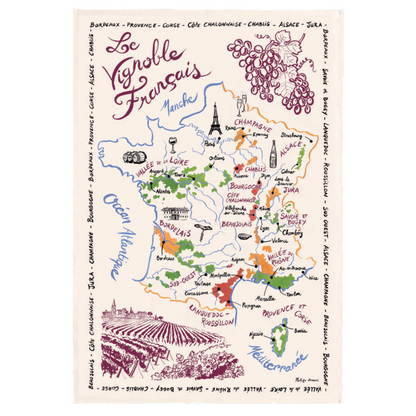 French Wine Map Tea Towels