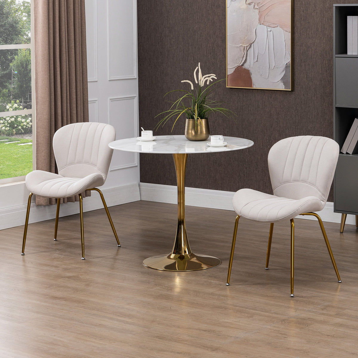 Chaises de salle à manger modernes Lux avec dossier rembourré - Lot de 2 - Blanc crème