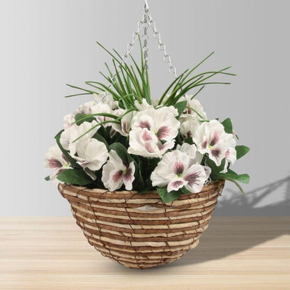Composition florale artificielle Camila en panier suspendu