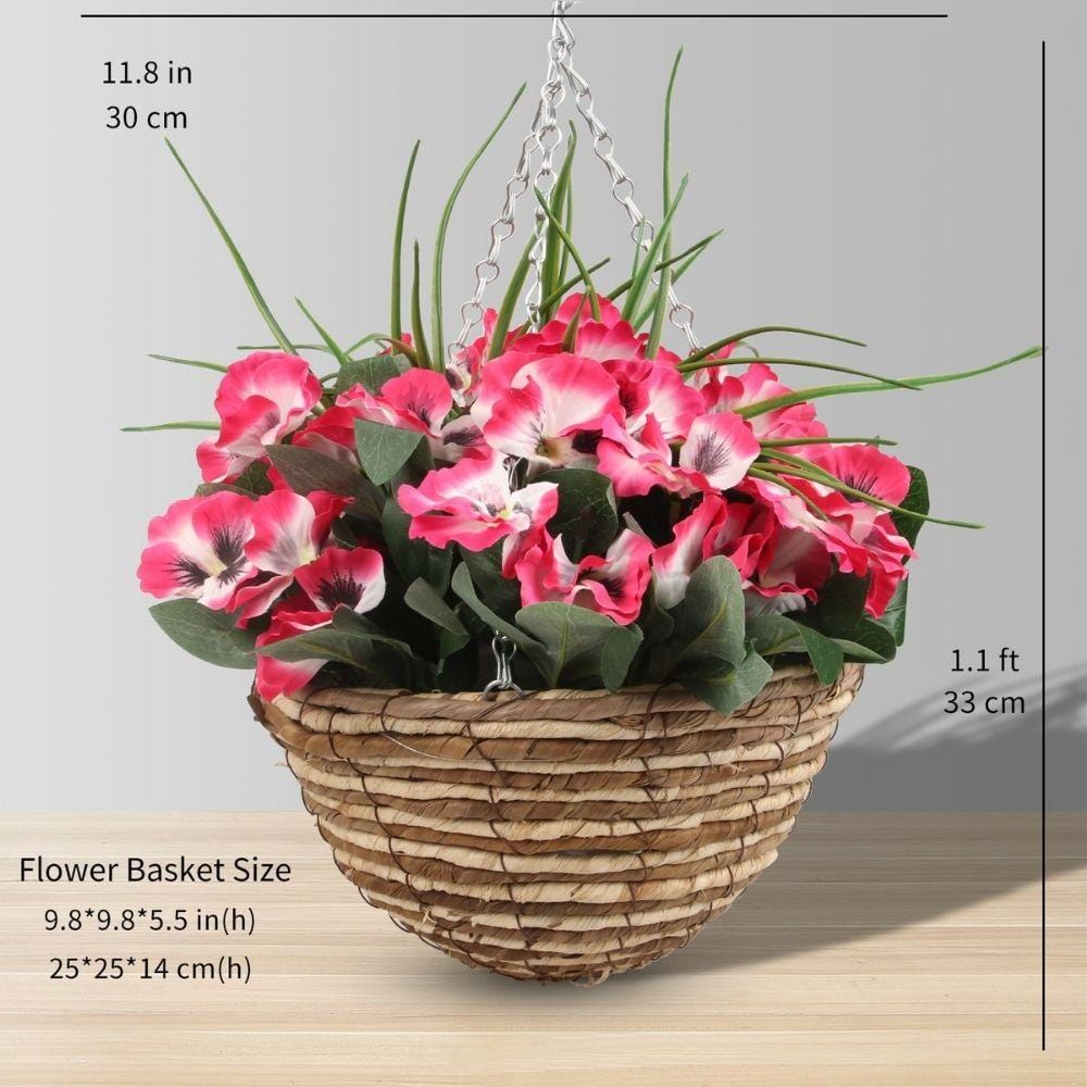 Composition florale artificielle Aubree en panier suspendu