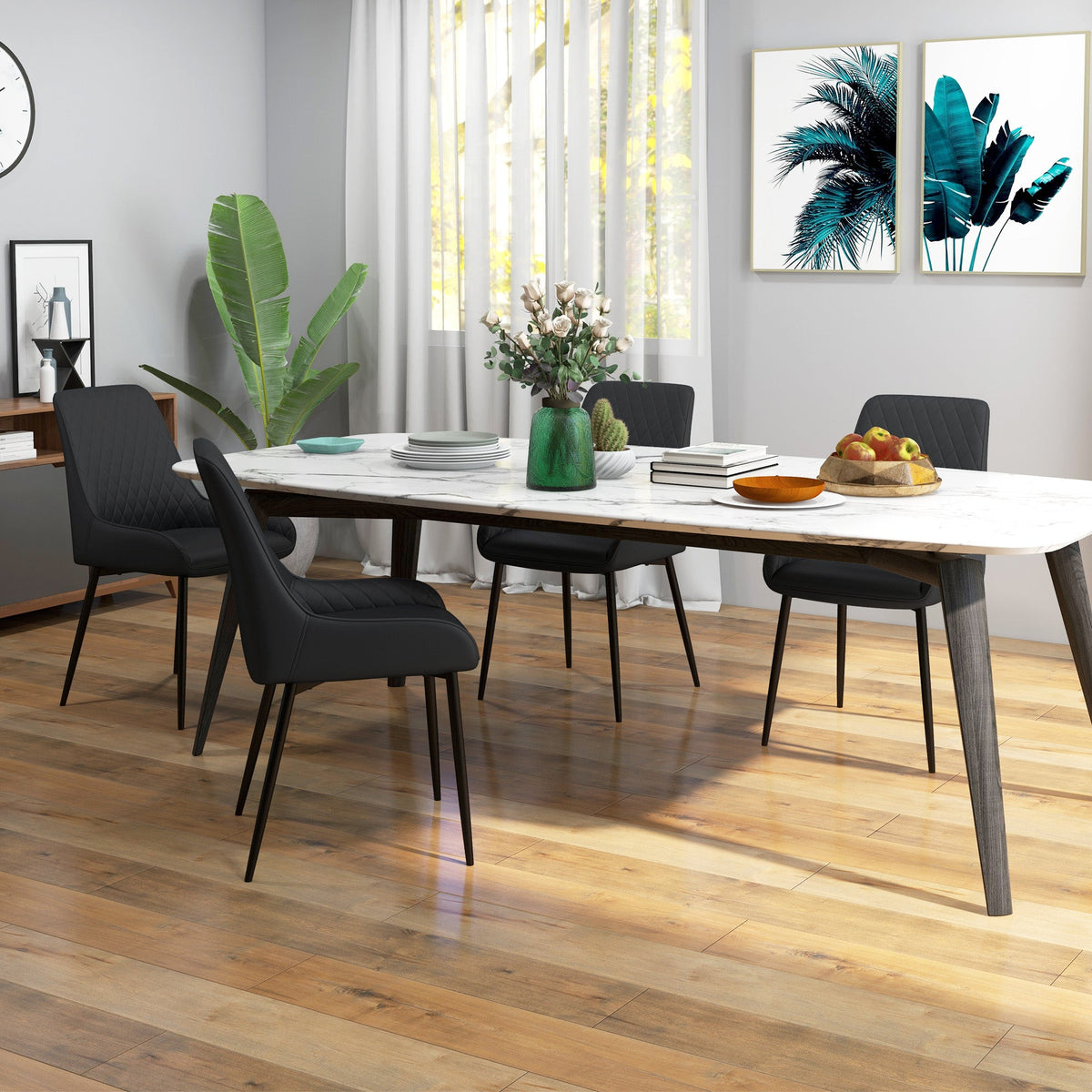 Blake Vegan Leather Modern Dining Chairs with Diamond Tufting-Set of 4-Black