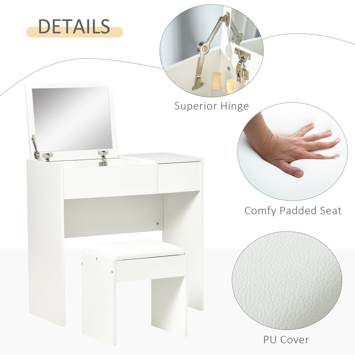 Mia Modern Vanity Set with Flip Top Mirror-White